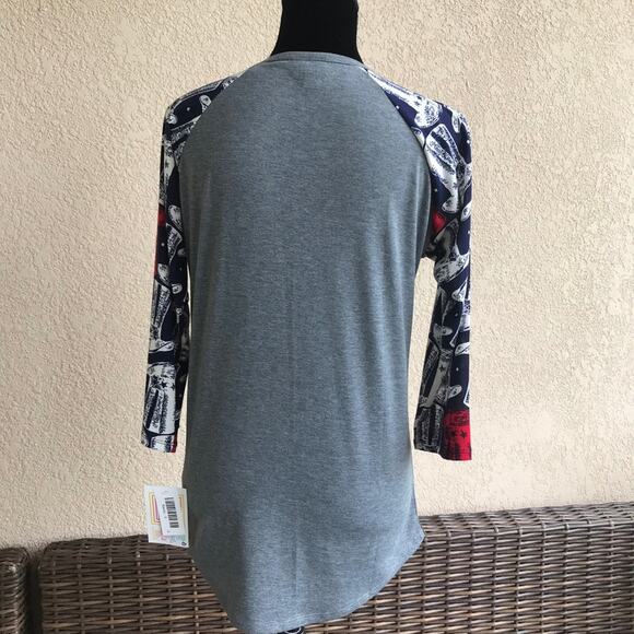 LuLaRoe Womens Top Size Small Randy Gray Red White Blue Uncle Sam Hats Patriotic - Picture 4 of 7